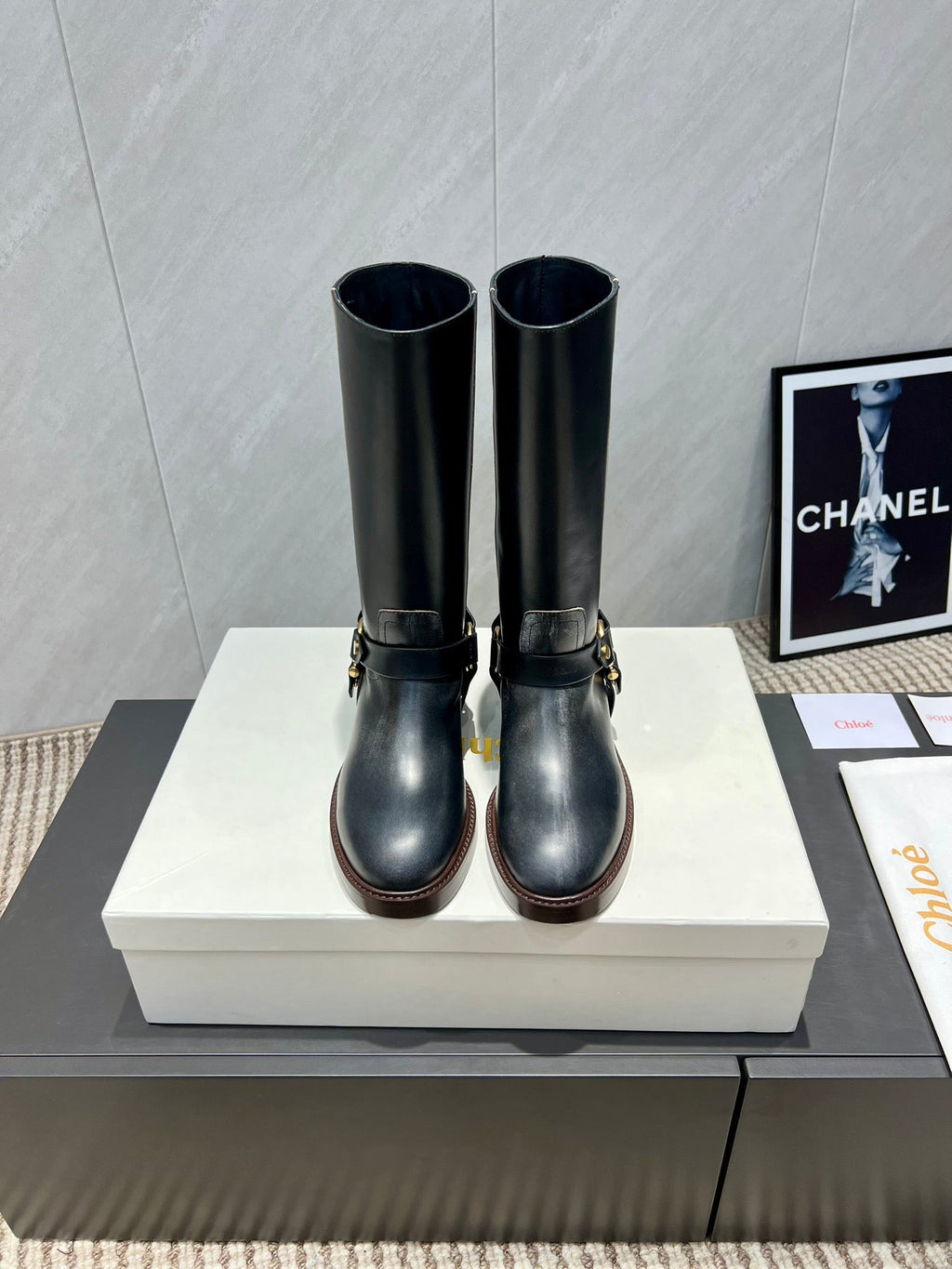 CHLOÉ 26S KNEE-HIGH BOOTS IN BLACK CALFSKIN