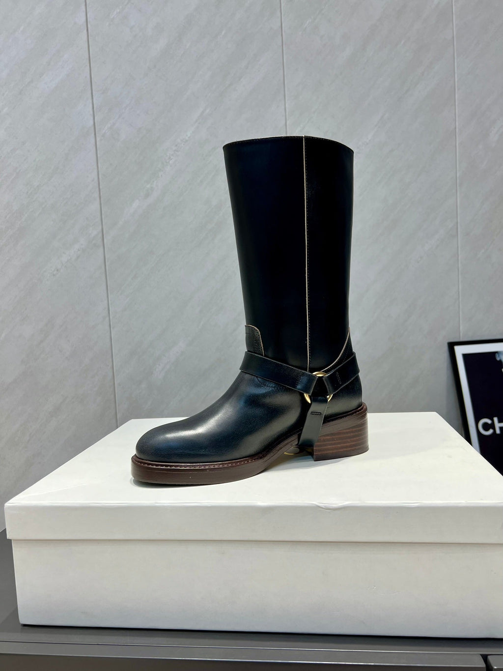 CHLOÉ 26S KNEE-HIGH BOOTS IN BLACK CALFSKIN