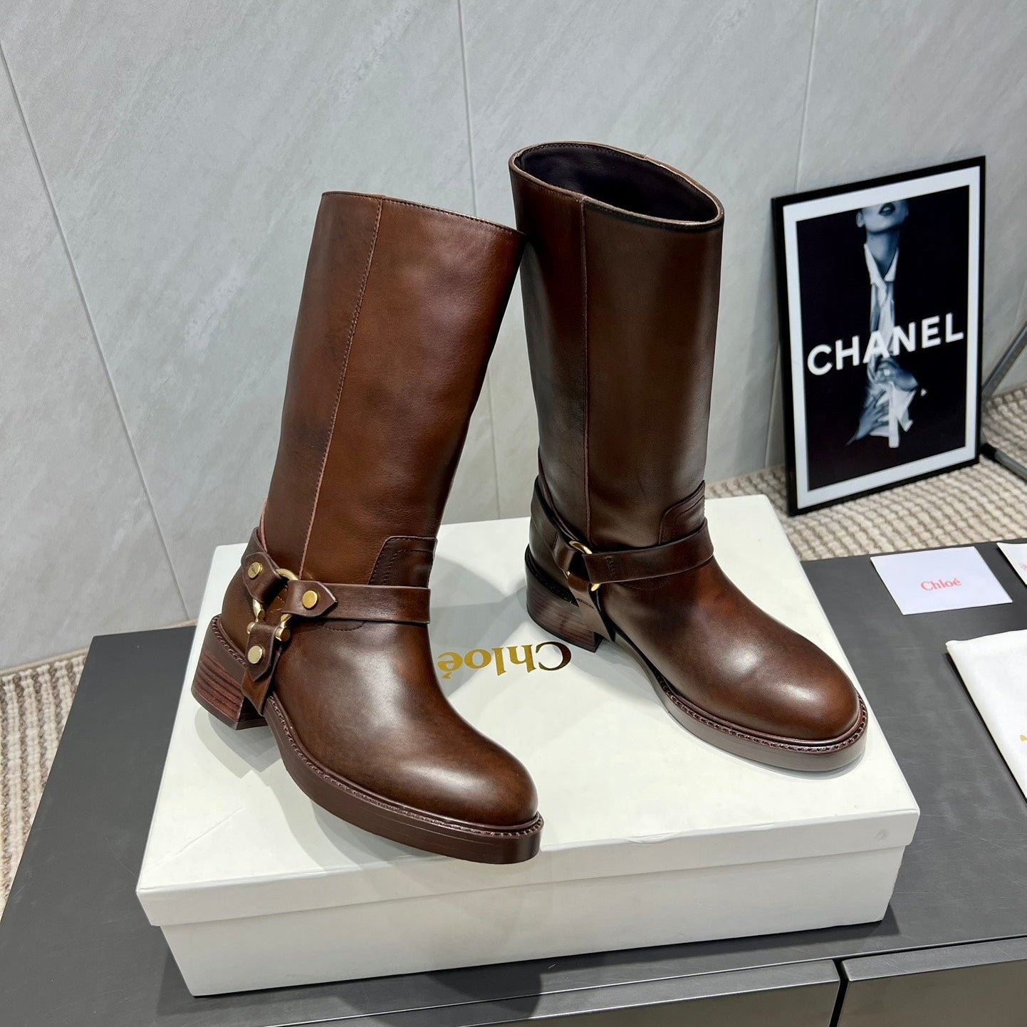 CHLOÉ 26S KNEE-HIGH BOOTS IN DARK BROWN CALFSKIN