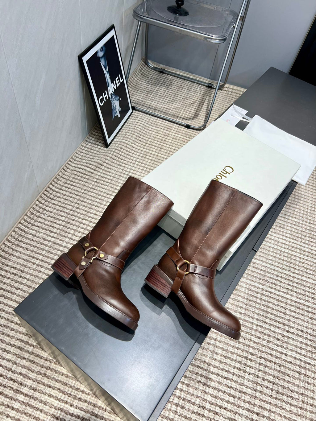 CHLOÉ 26S KNEE-HIGH BOOTS IN DARK BROWN CALFSKIN