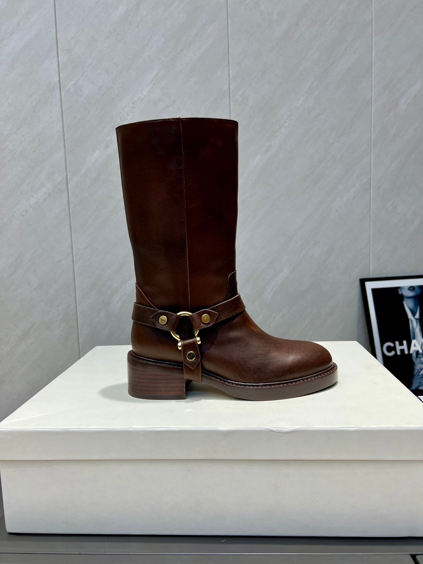 CHLOÉ 26S KNEE-HIGH BOOTS IN DARK BROWN CALFSKIN