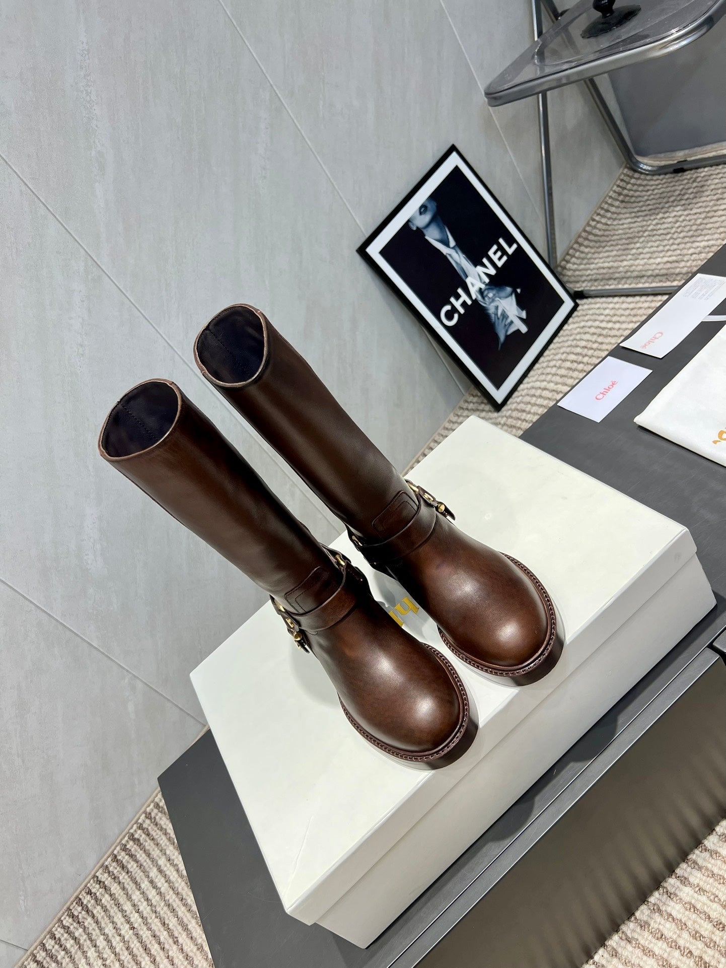 CHLOÉ 26S KNEE-HIGH BOOTS IN DARK BROWN CALFSKIN