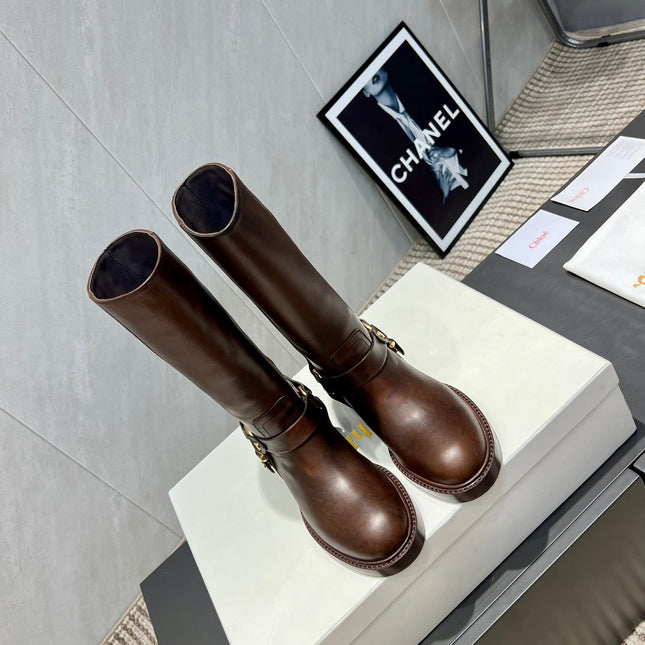 CHLOÉ 26S KNEE-HIGH BOOTS IN DARK BROWN CALFSKIN