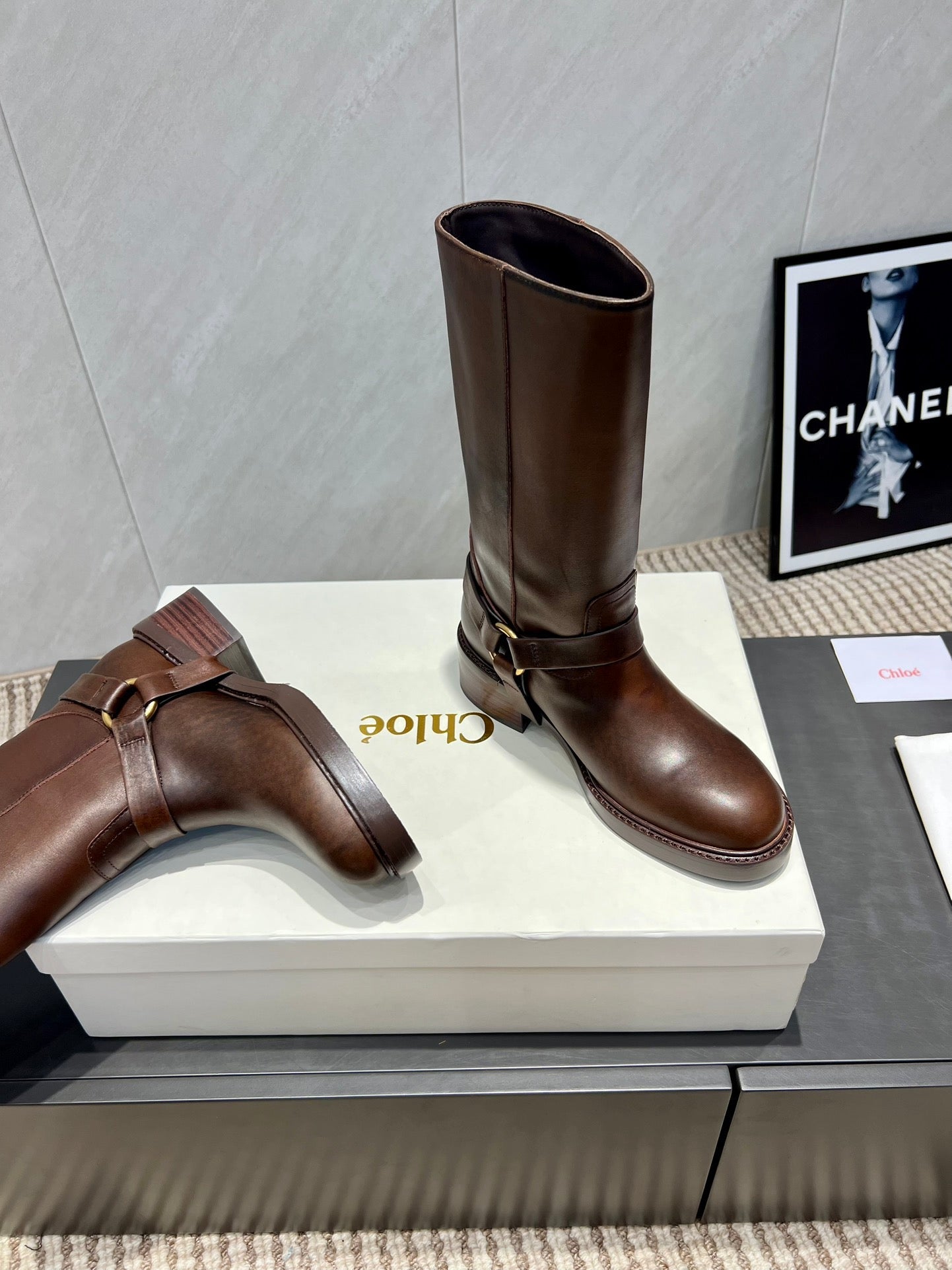 CHLOÉ 26S KNEE-HIGH BOOTS IN DARK BROWN CALFSKIN