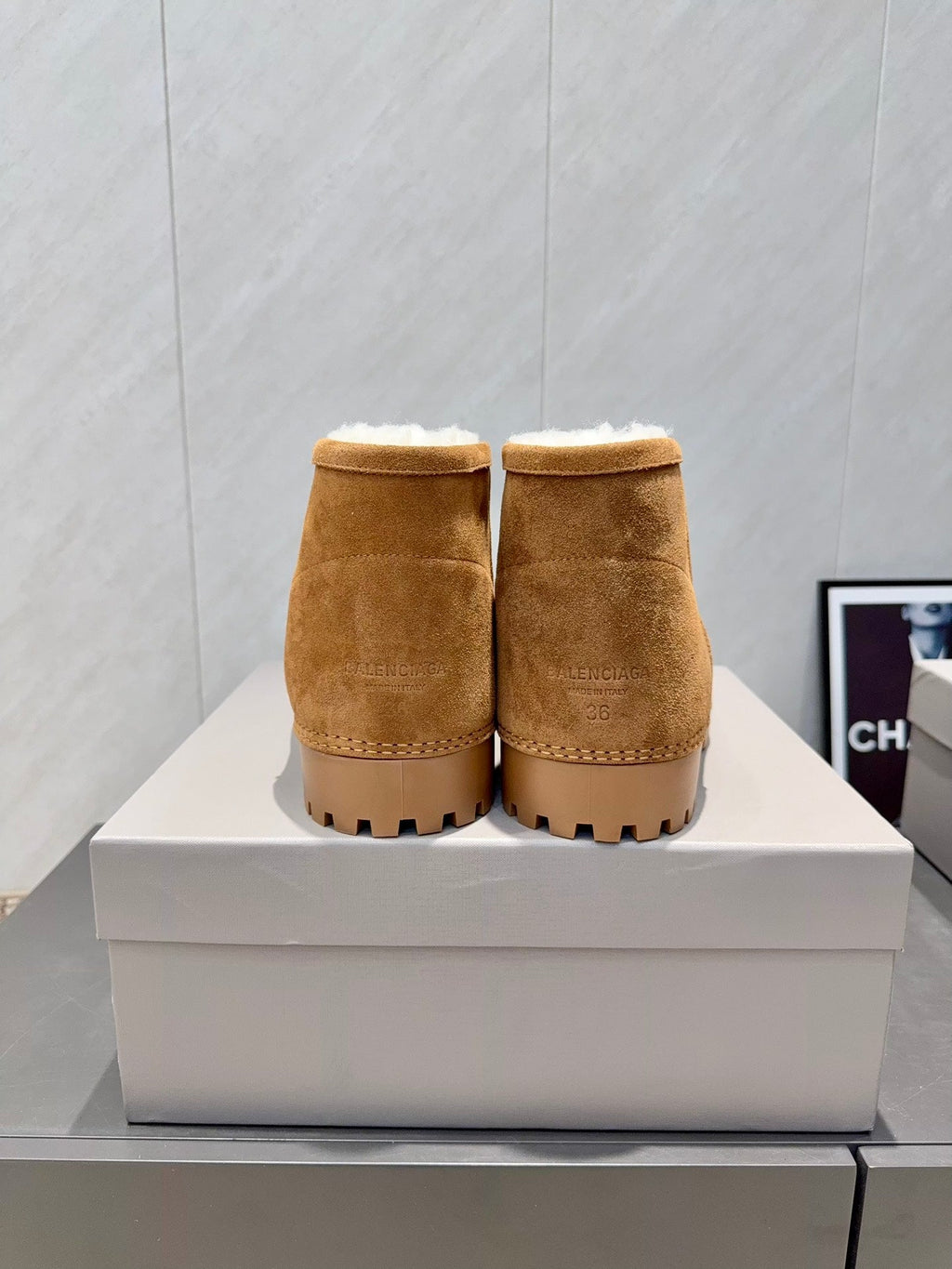 BALENCIAGA 25S LOW ANKLE BOOTS PLATFORM HEEL IN BROWN SUEDE STYLE 6