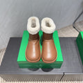 BOTTEGA VENETA 26S FUR-LINED ANKLE BOOTS IN BROWN CALFSKIN AND WHITE WOOL