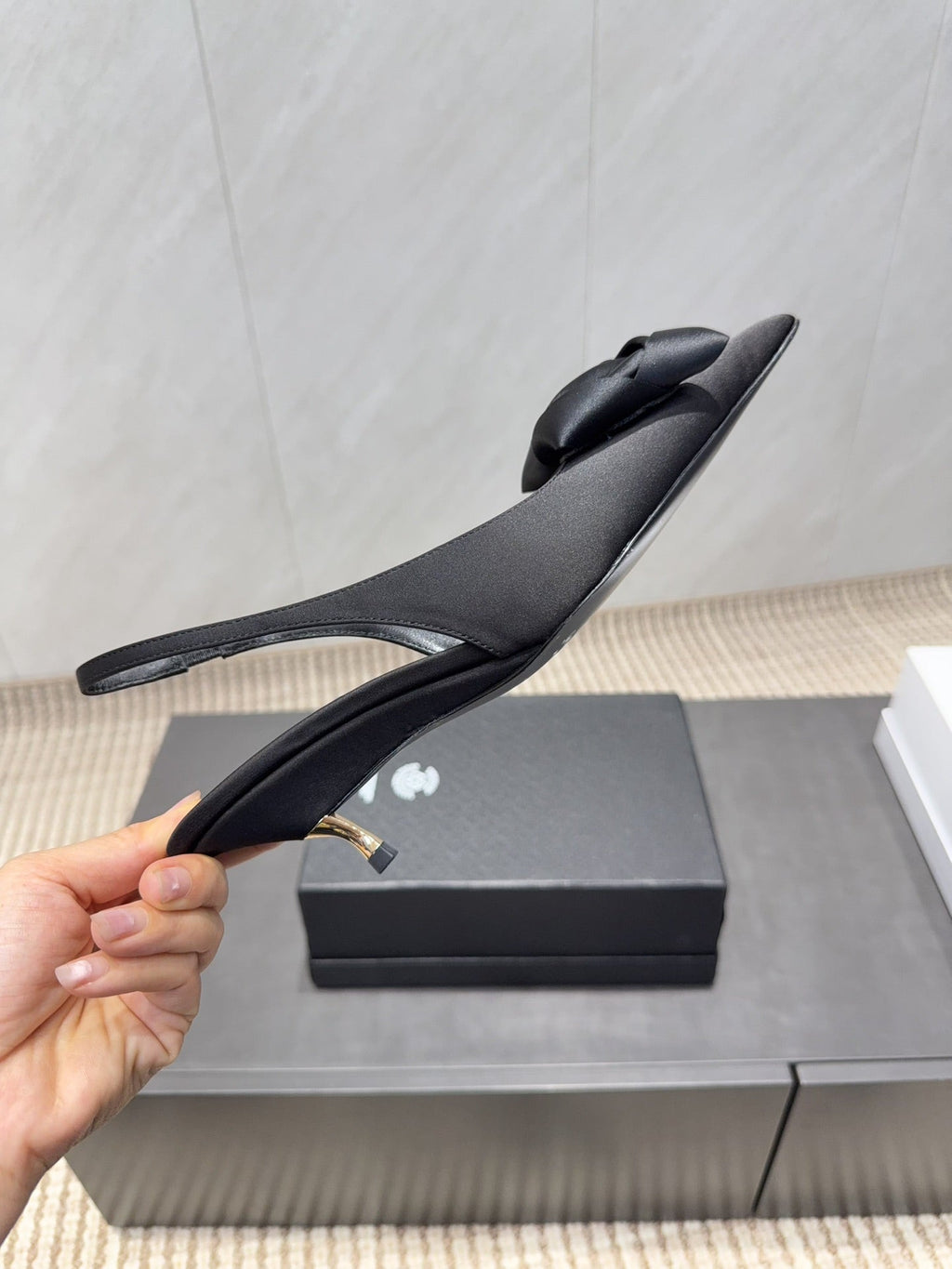 YSL 26S HEELED SLINGBACKS 50 MM IN BLACK FABRIC