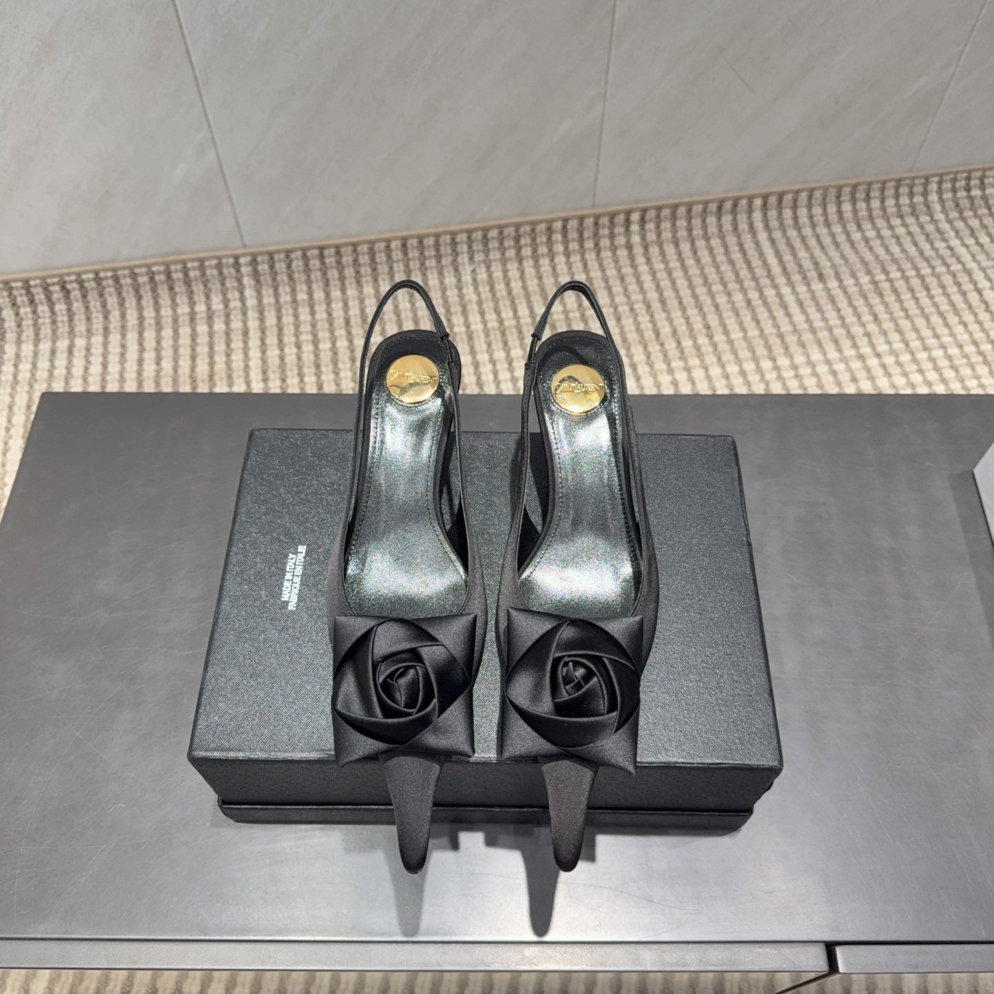 YSL 26S HEELED SLINGBACKS 50 MM IN BLACK FABRIC