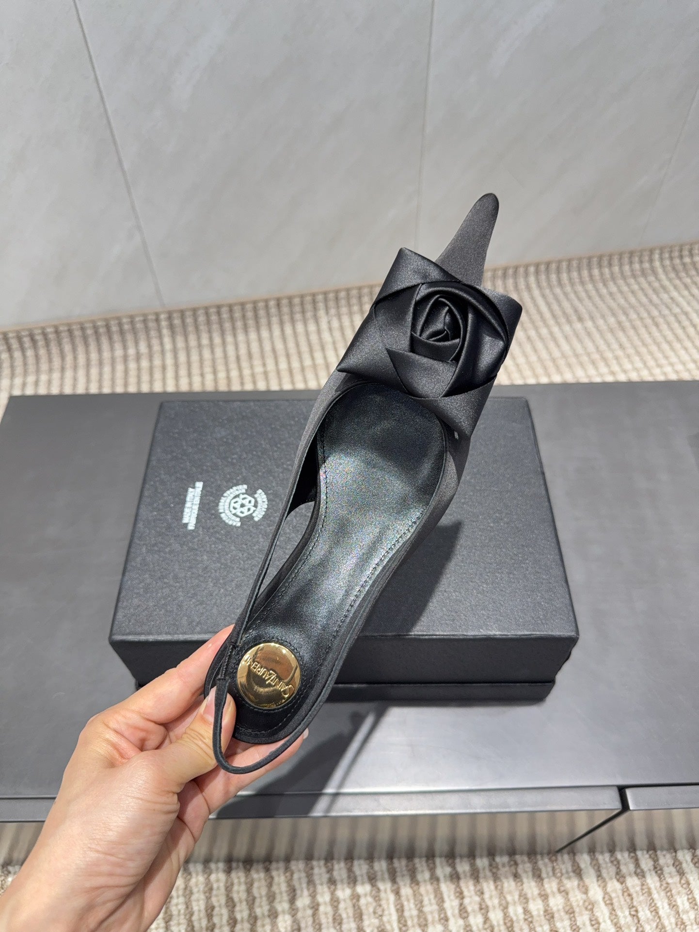 YSL 26S HEELED SLINGBACKS 50 MM IN BLACK FABRIC