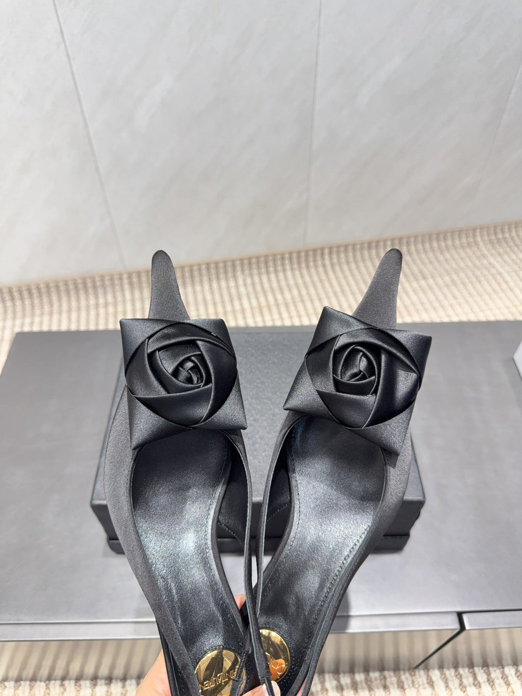 YSL 26S HEELED SLINGBACKS 50 MM IN BLACK FABRIC
