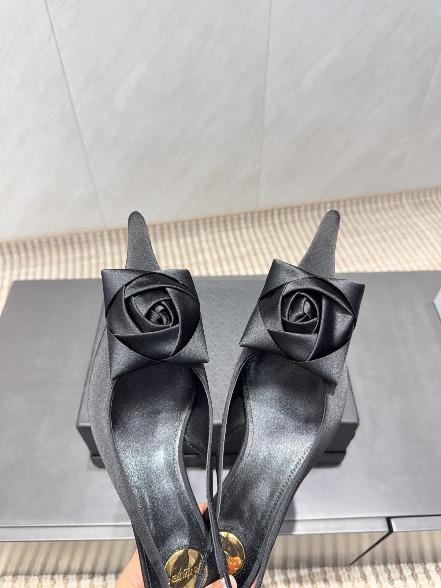YSL 26S HEELED SLINGBACKS 50 MM IN BLACK FABRIC