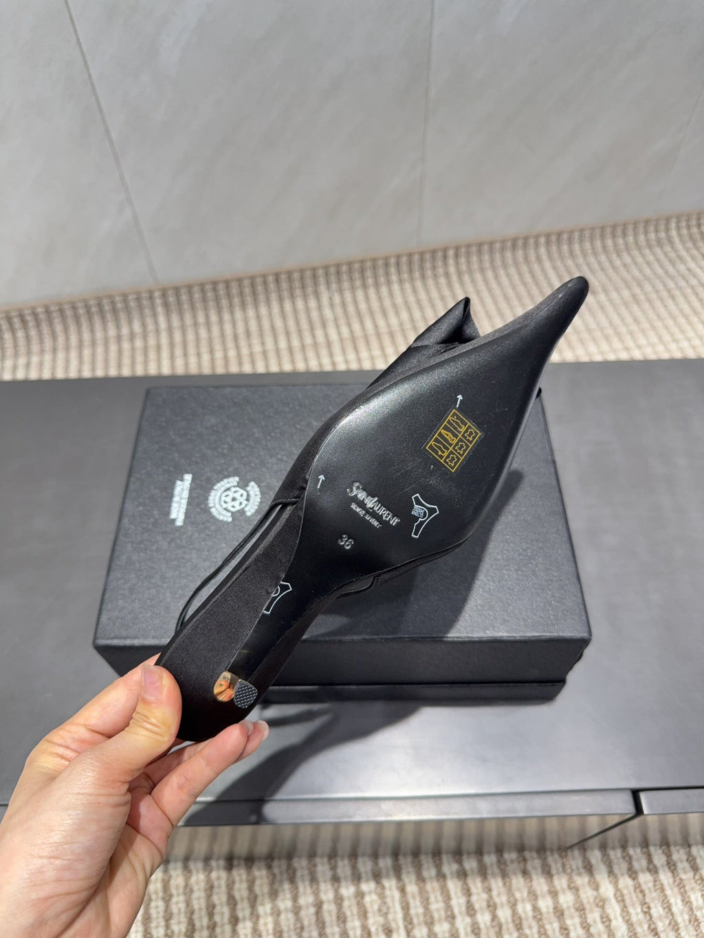 YSL 26S HEELED SLINGBACKS 50 MM IN BLACK FABRIC