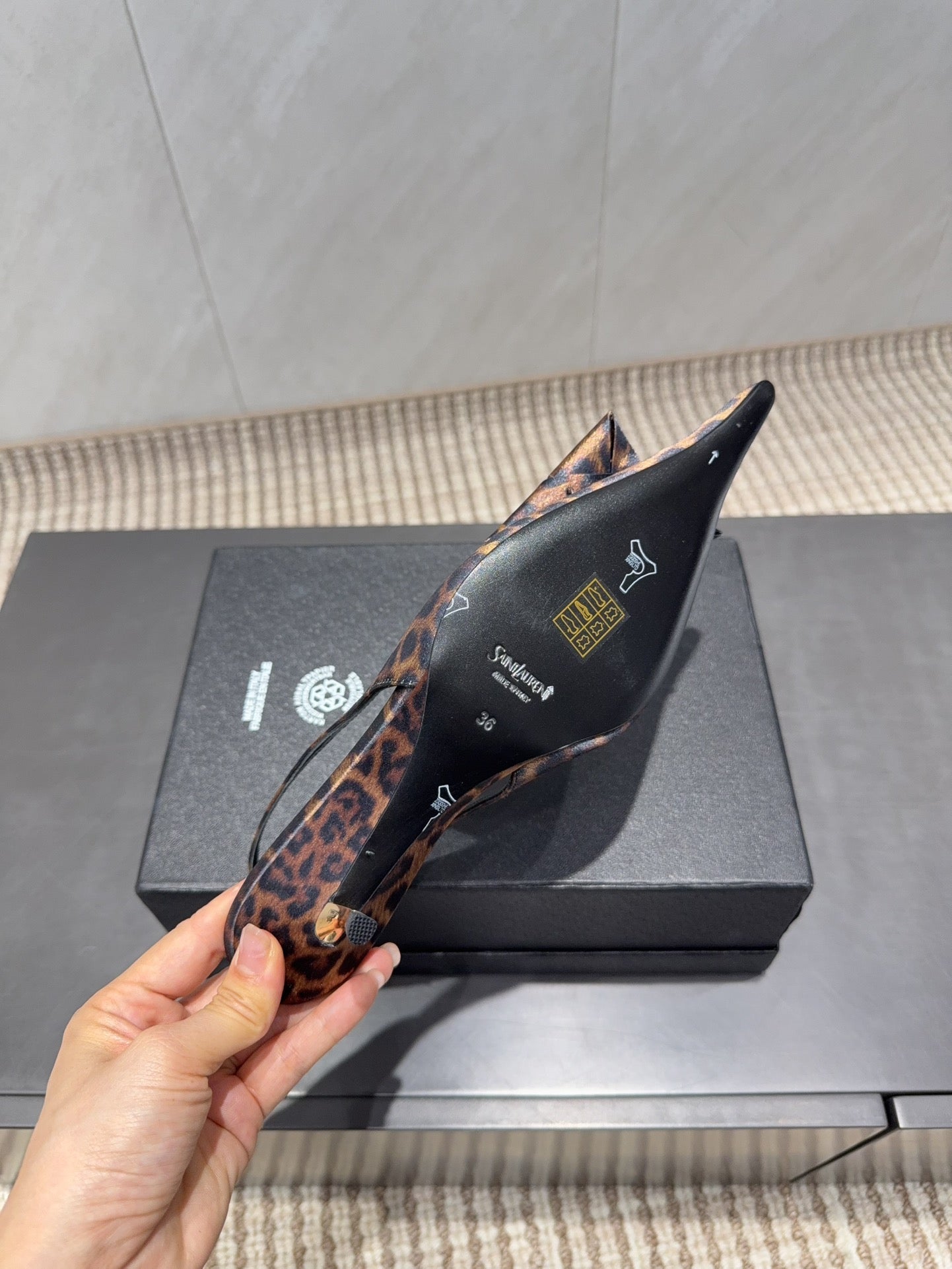 YSL 26S HEELED SLINGBACKS 50 MM IN LEOPARD PRINT FABRIC