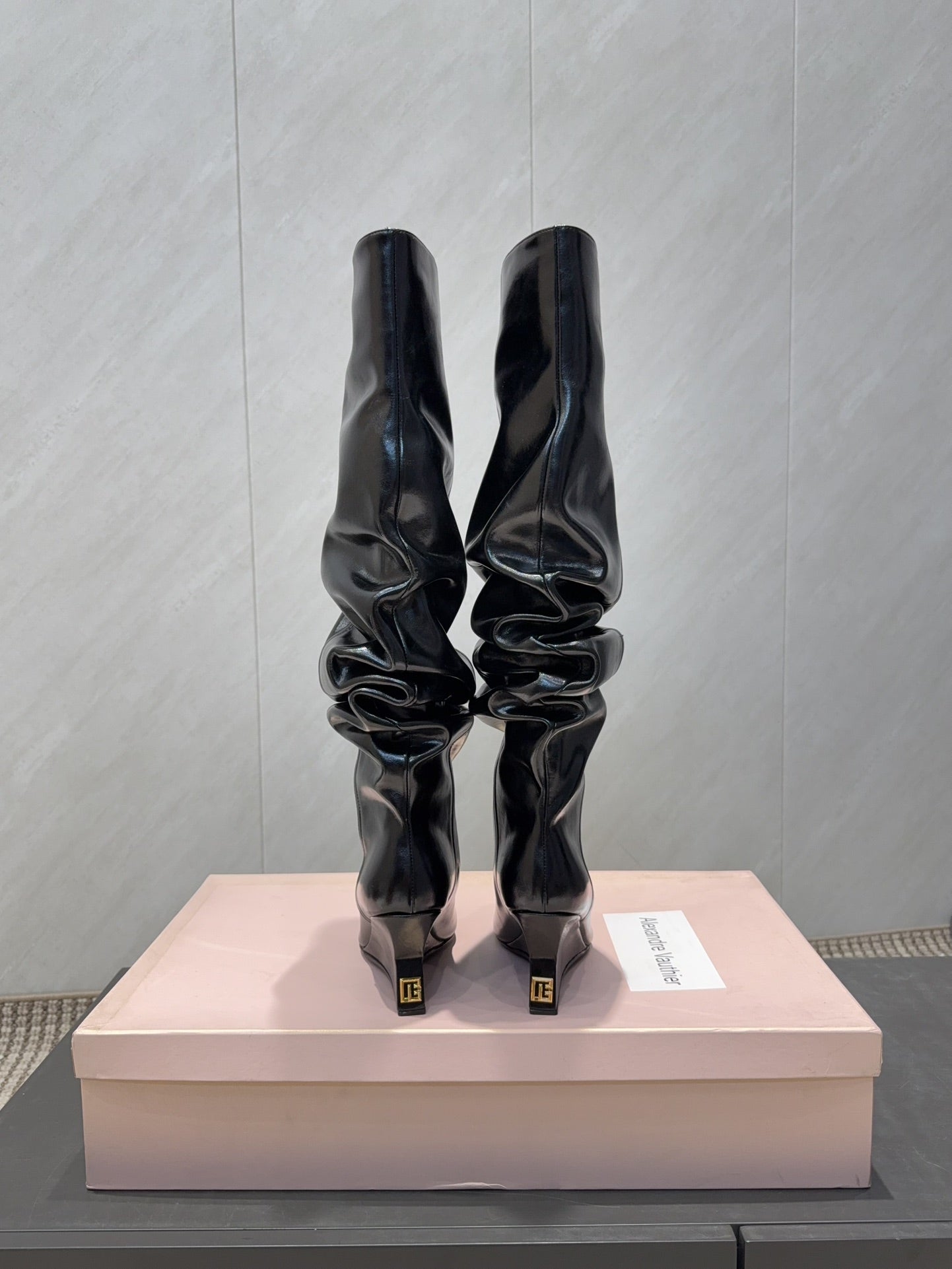 BALMAIN 26S KNEE-HIGH BOOTS 75 MM IN BLACK CALFSKIN