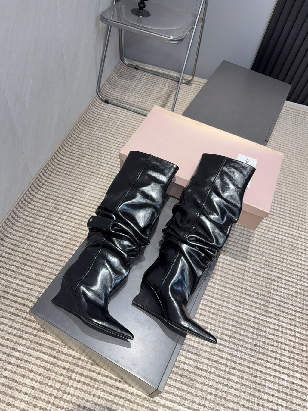 BALMAIN 26S KNEE-HIGH BOOTS 75 MM IN BLACK CALFSKIN