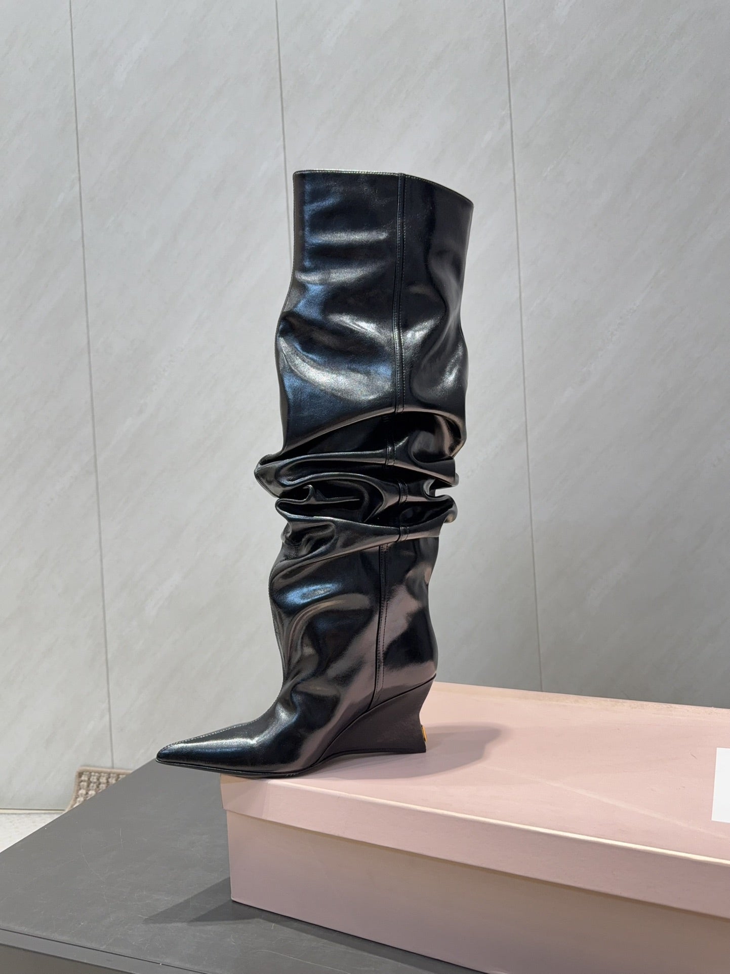 BALMAIN 26S KNEE-HIGH BOOTS 75 MM IN BLACK CALFSKIN