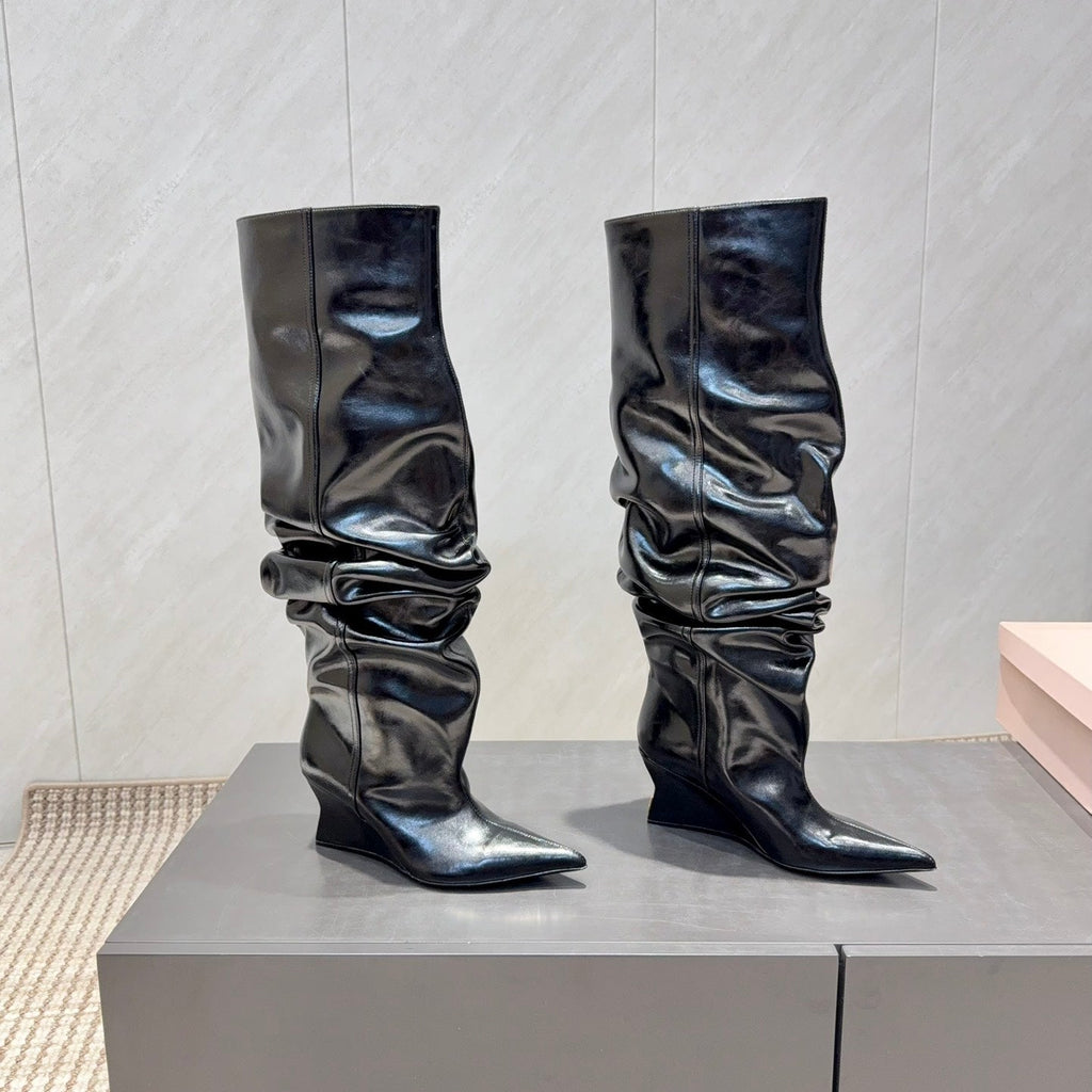 BALMAIN 26S KNEE-HIGH BOOTS 75 MM IN BLACK CALFSKIN