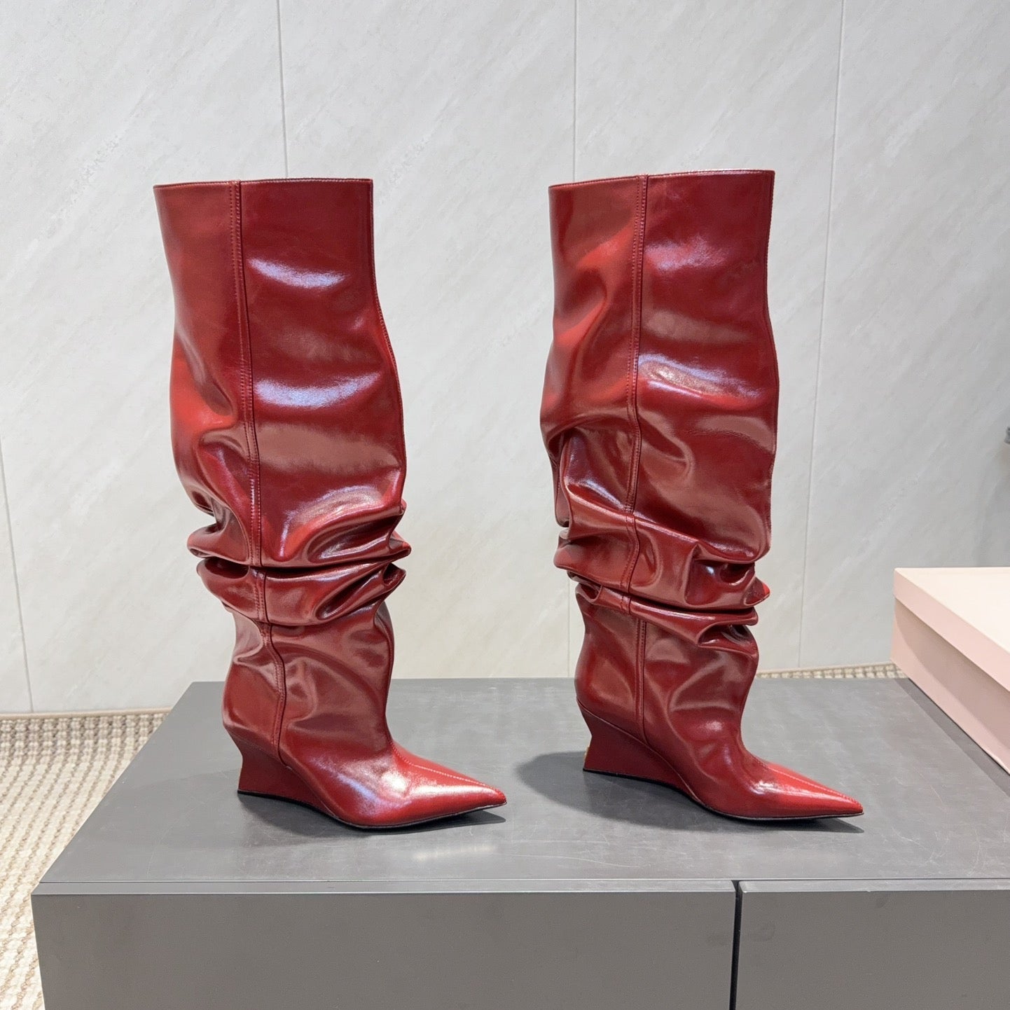 BALMAIN 26S KNEE-HIGH BOOTS 75 MM IN RED CALFSKIN