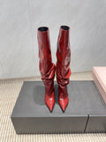 BALMAIN 26S KNEE-HIGH BOOTS 75 MM IN RED CALFSKIN