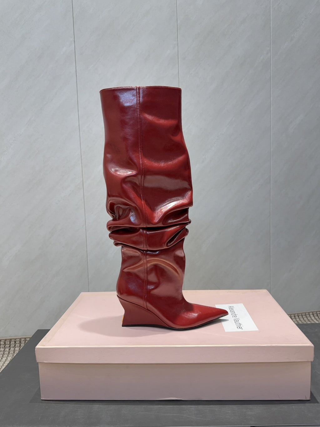 BALMAIN 26S KNEE-HIGH BOOTS 75 MM IN RED CALFSKIN