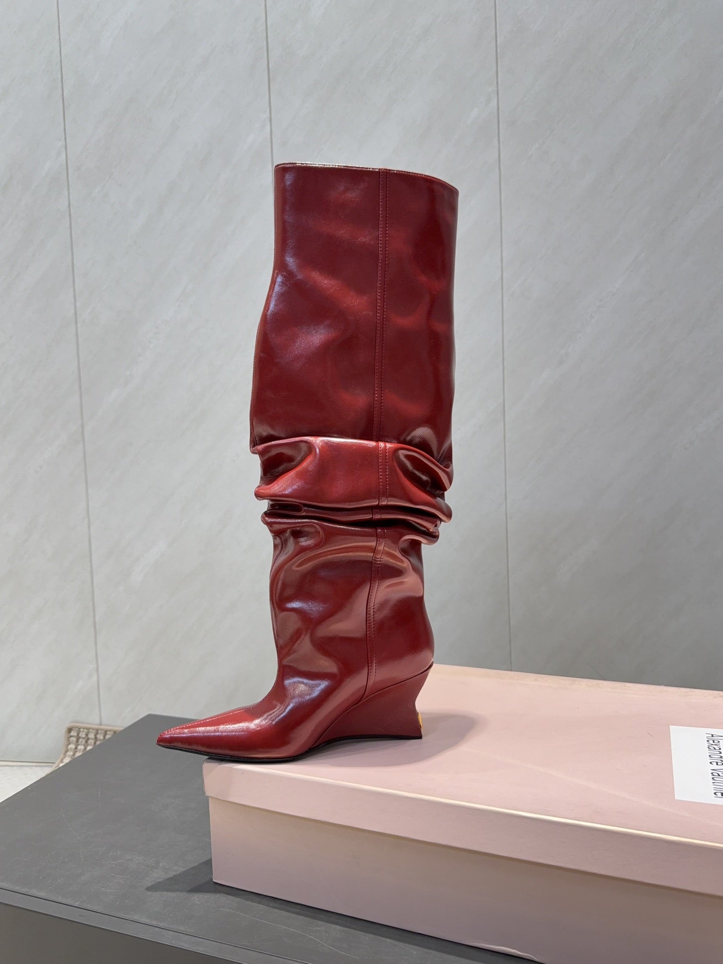 BALMAIN 26S KNEE-HIGH BOOTS 75 MM IN RED CALFSKIN