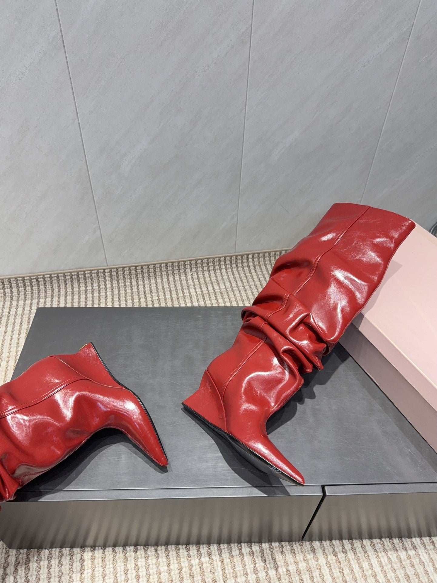 BALMAIN 26S KNEE-HIGH BOOTS 75 MM IN RED CALFSKIN