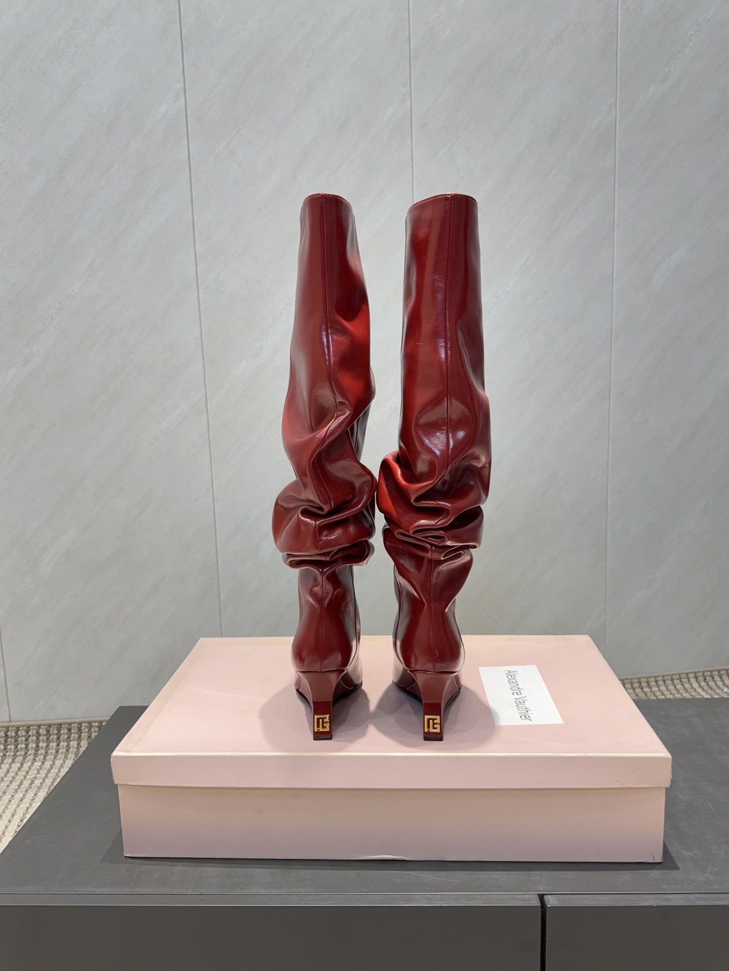 BALMAIN 26S KNEE-HIGH BOOTS 75 MM IN RED CALFSKIN