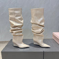 BALMAIN 26S KNEE-HIGH BOOTS 75 MM IN LIGHT BEIGE CALFSKIN
