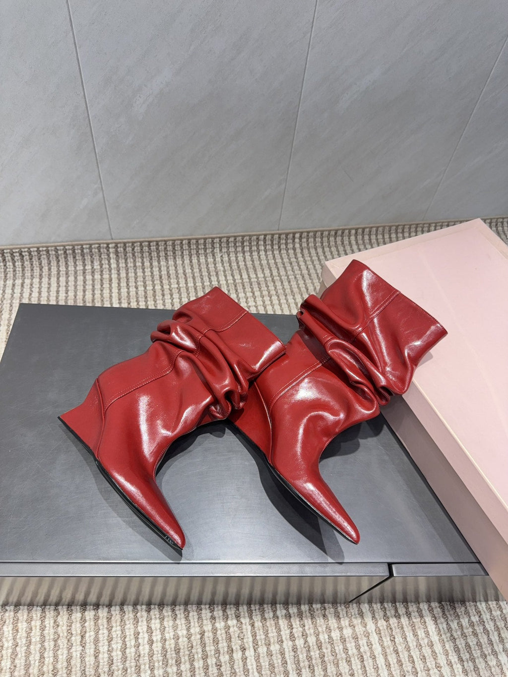 BALMAIN 26S BOOT 75 MM IN RED CALFSKIN