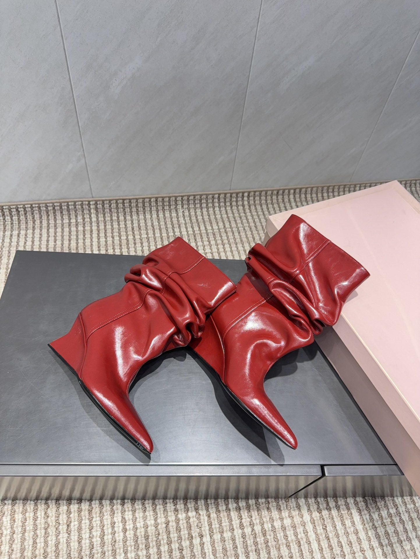 BALMAIN 26S BOOT 75 MM IN RED CALFSKIN