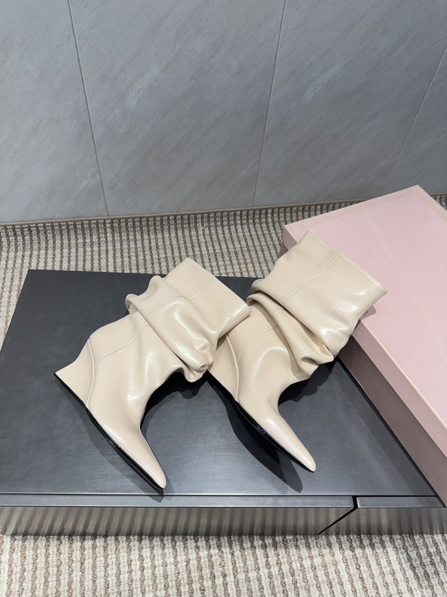 BALMAIN 26S BOOT 75 MM IN LIGHT BEIGE CALFSKIN