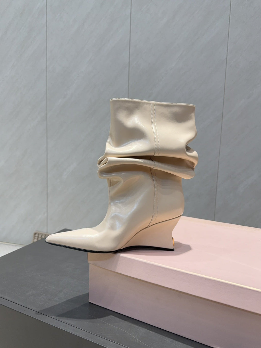 BALMAIN 26S BOOT 75 MM IN LIGHT BEIGE CALFSKIN