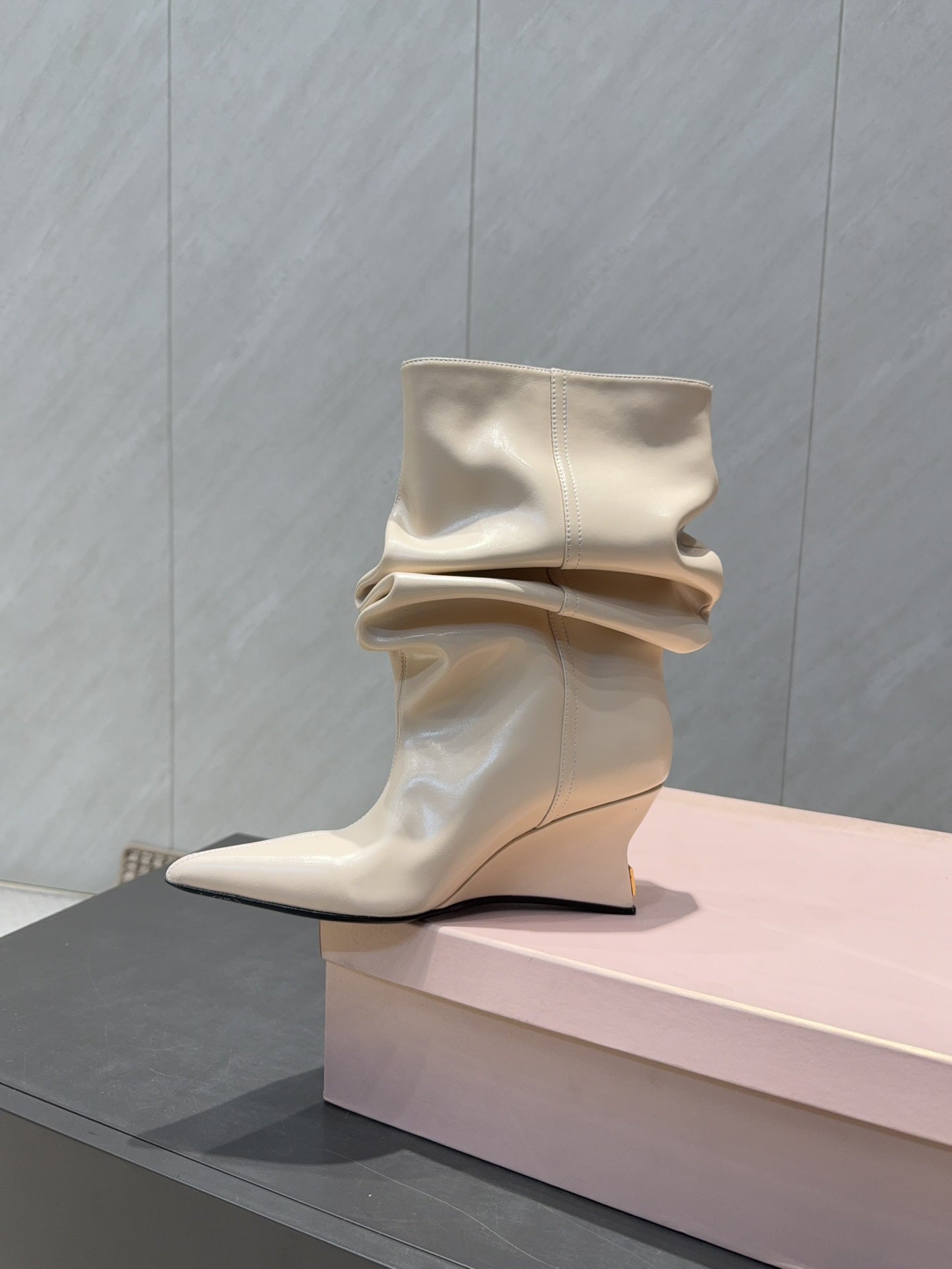BALMAIN 26S BOOT 75 MM IN LIGHT BEIGE CALFSKIN