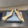 PRADA 26S POINTED TOE HEELS 75MM IN BEIGE CALFSKIN WITH BOW