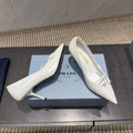 PRADA 26S POINTED TOE HEELS 75MM IN WHITE CALFSKIN WITH BOW