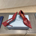 PRADA 26S POINTED TOE CUT OUT HIGH HEELS 75MM IN BURGUNDY RED SUEDE WITH BOW