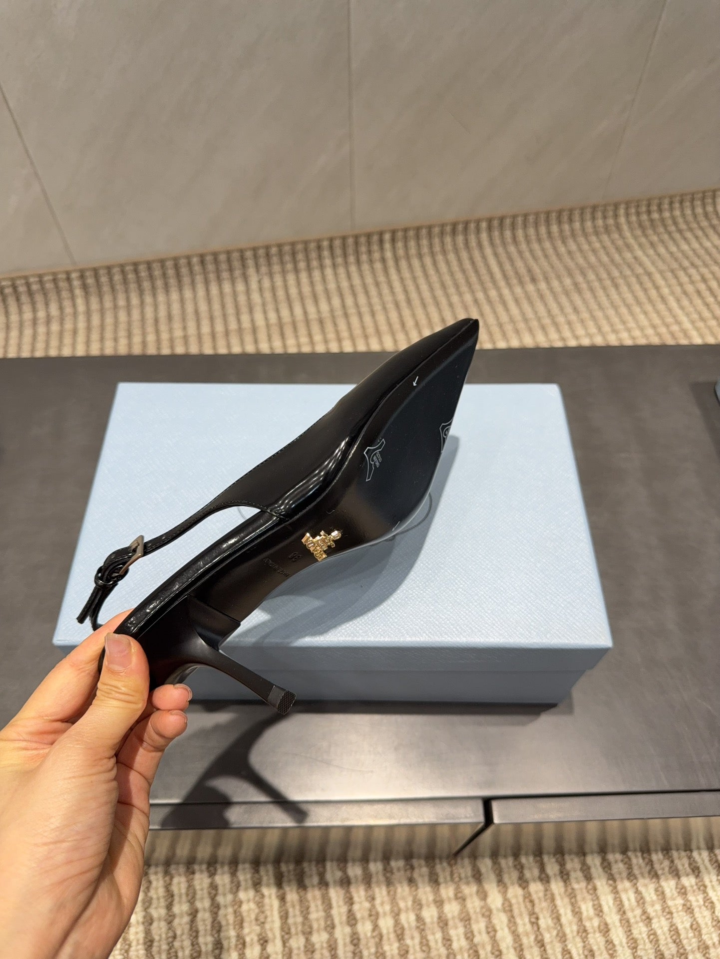 PRADA 26S POINTED TOE SLINGBACK HIGH HEELS 75MM IN BLACK CALFSKIN