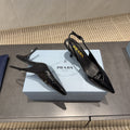 PRADA 26S POINTED TOE SLINGBACK HIGH HEELS 75MM IN BLACK CALFSKIN