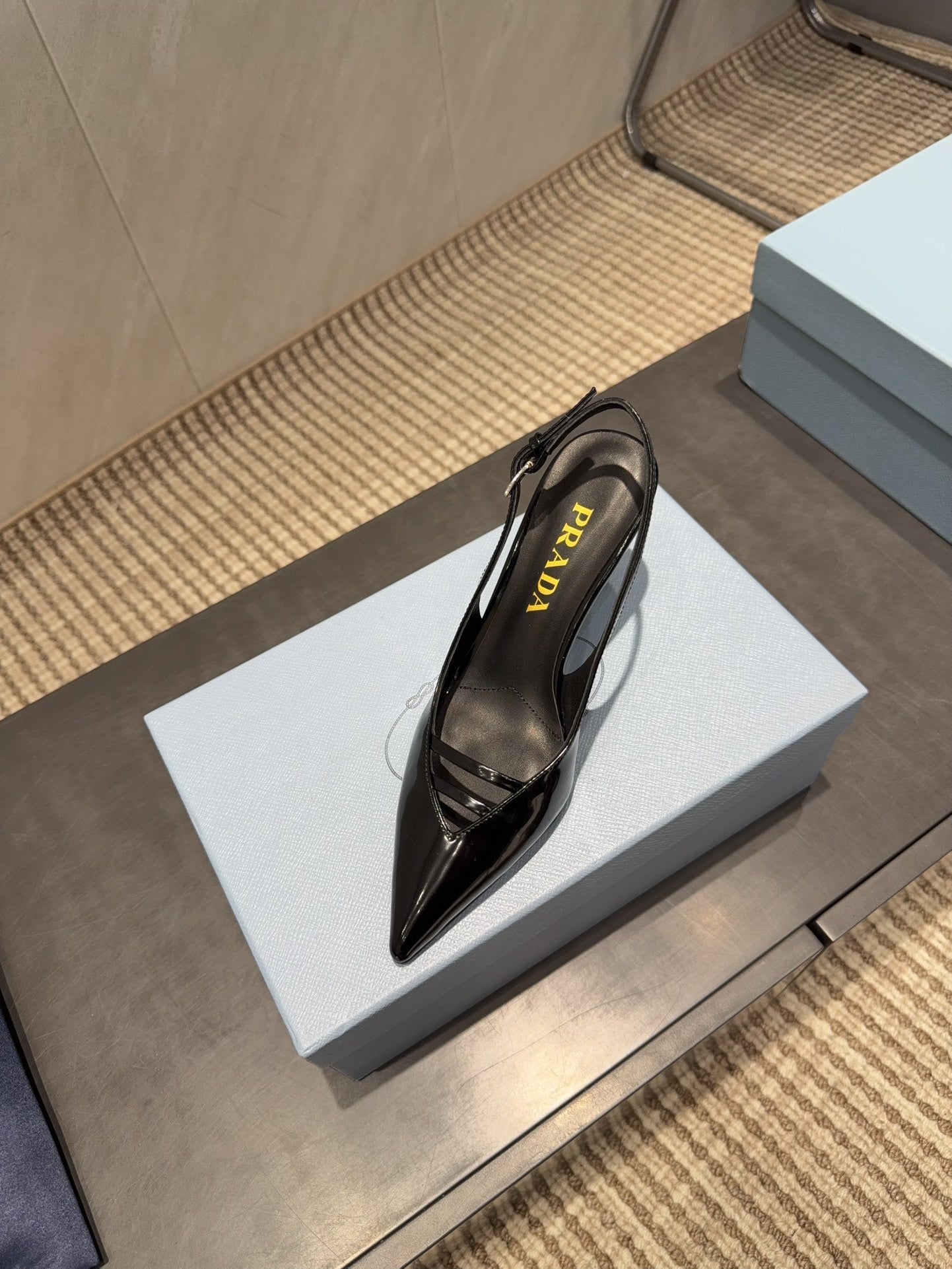 PRADA 26S POINTED TOE SLINGBACK HIGH HEELS 75MM IN BLACK CALFSKIN