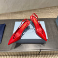 PRADA 26S POINTED TOE SLINGBACK HIGH HEELS 75MM IN BRIGHT RED CALFSKIN