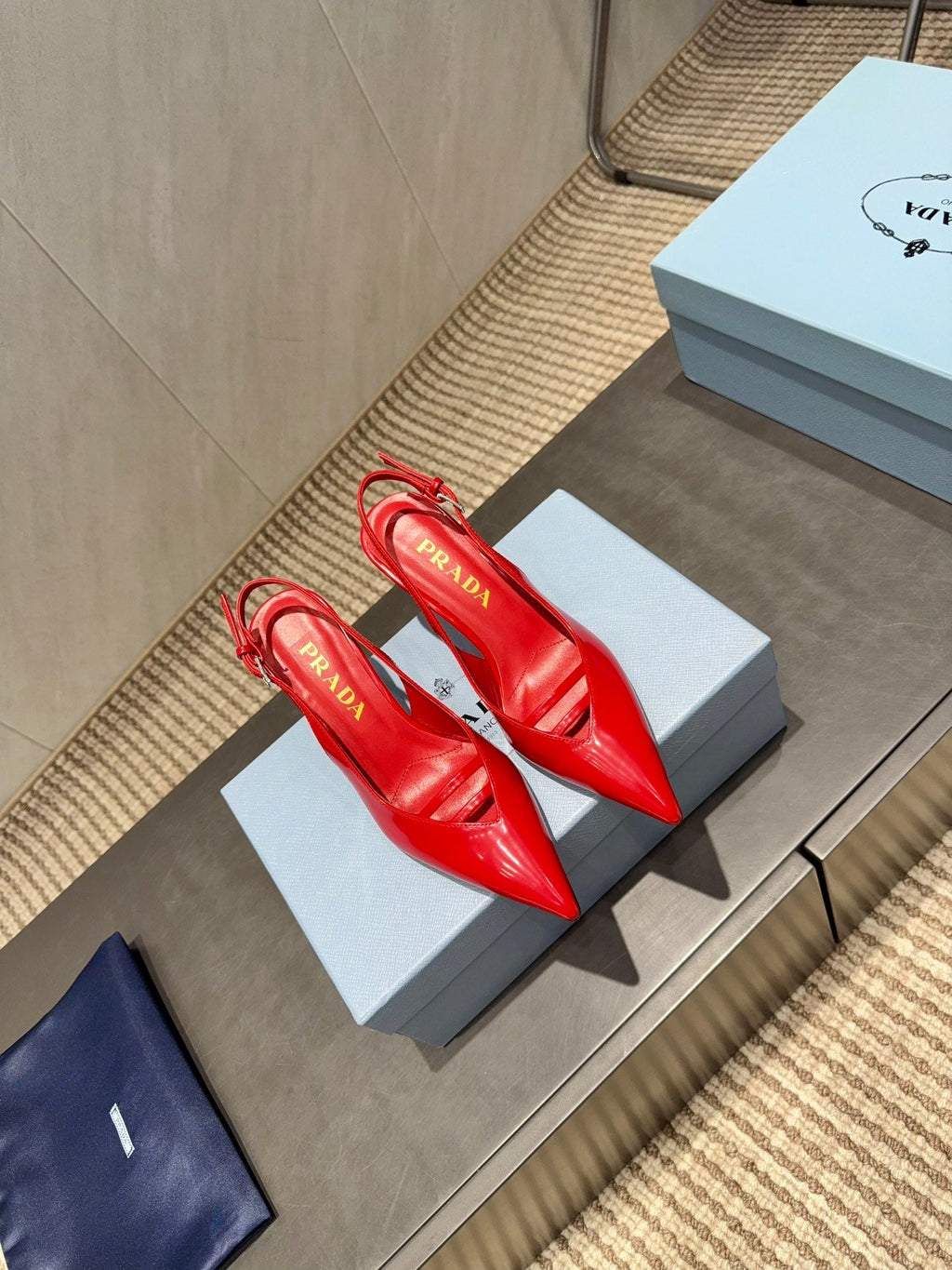 PRADA 26S POINTED TOE SLINGBACK HIGH HEELS 75MM IN BRIGHT RED CALFSKIN