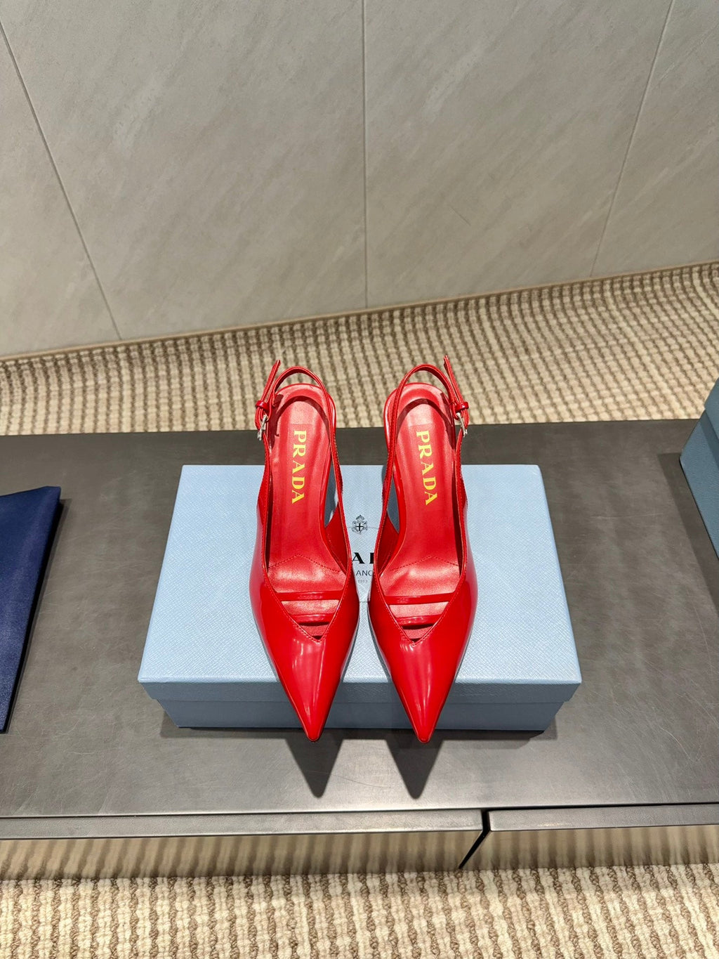 PRADA 26S POINTED TOE SLINGBACK HIGH HEELS 75MM IN BRIGHT RED CALFSKIN