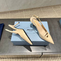 PRADA 26S POINTED TOE SLINGBACK HIGH HEELS 75MM IN BEIGE CALFSKIN