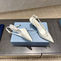 PRADA 26S POINTED TOE SLINGBACK HIGH HEELS 75MM IN WHITE CALFSKIN