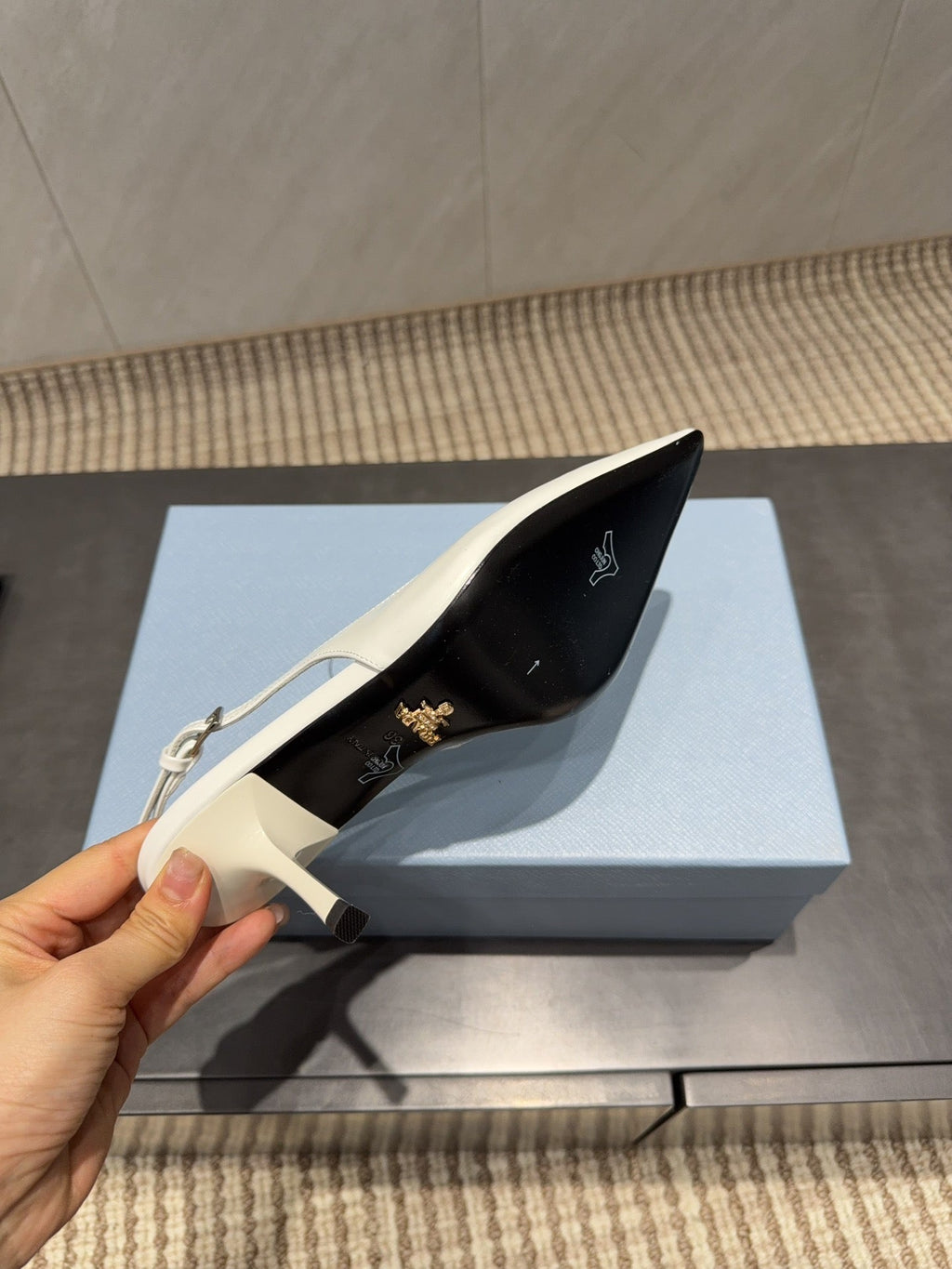 PRADA 26S POINTED TOE SLINGBACK HIGH HEELS 75MM IN WHITE CALFSKIN