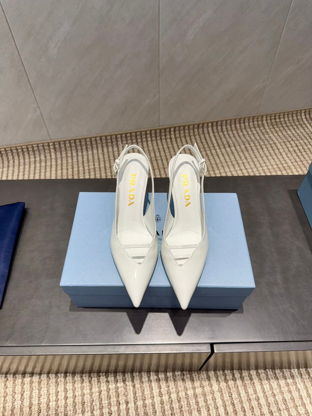 PRADA 26S POINTED TOE SLINGBACK HIGH HEELS 75MM IN WHITE CALFSKIN