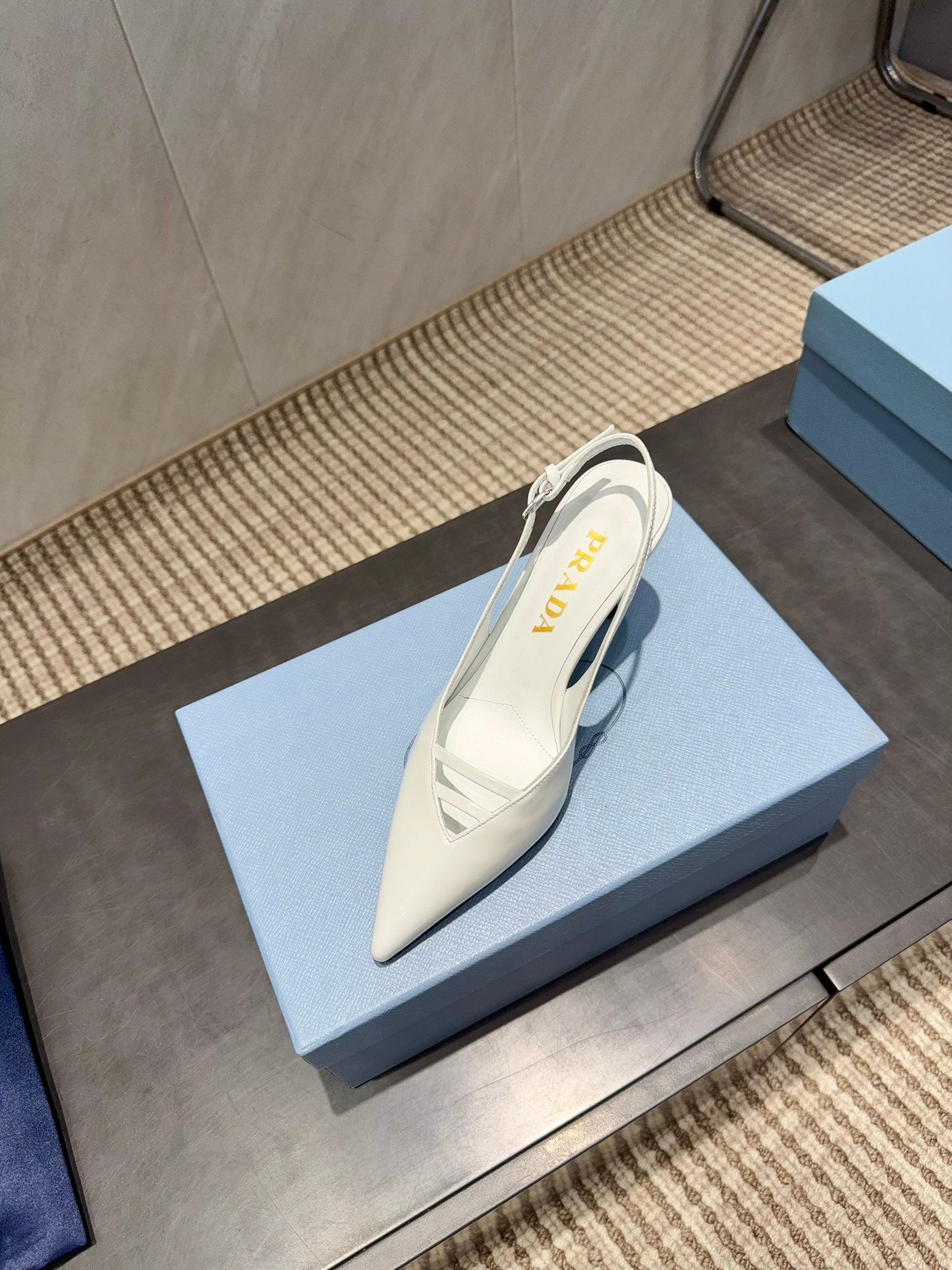 PRADA 26S POINTED TOE SLINGBACK HIGH HEELS 75MM IN WHITE CALFSKIN
