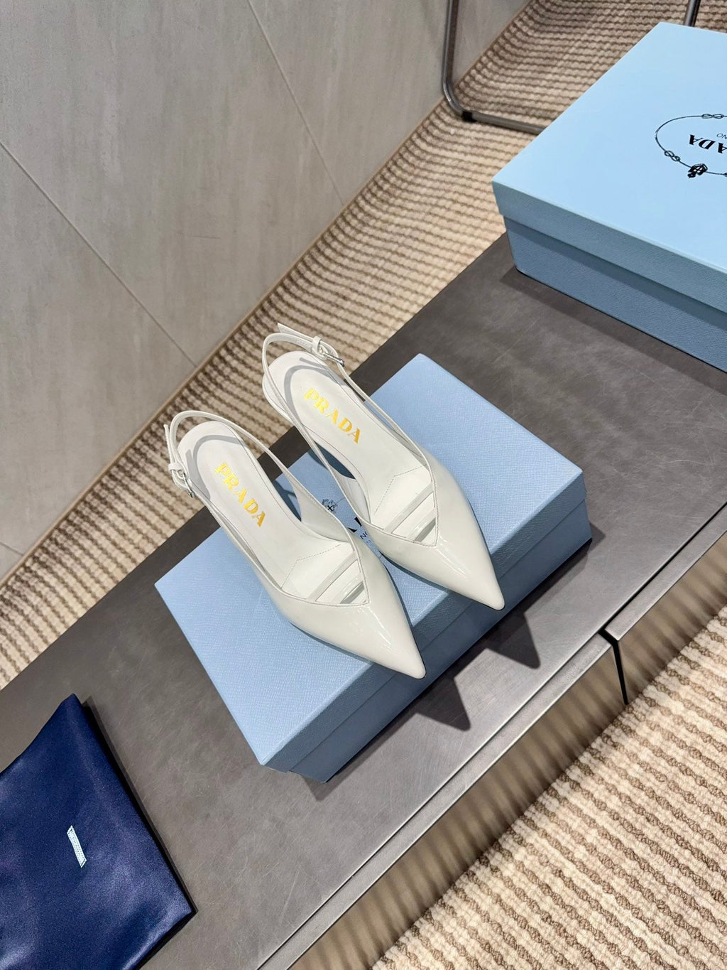 PRADA 26S POINTED TOE SLINGBACK HIGH HEELS 75MM IN WHITE CALFSKIN