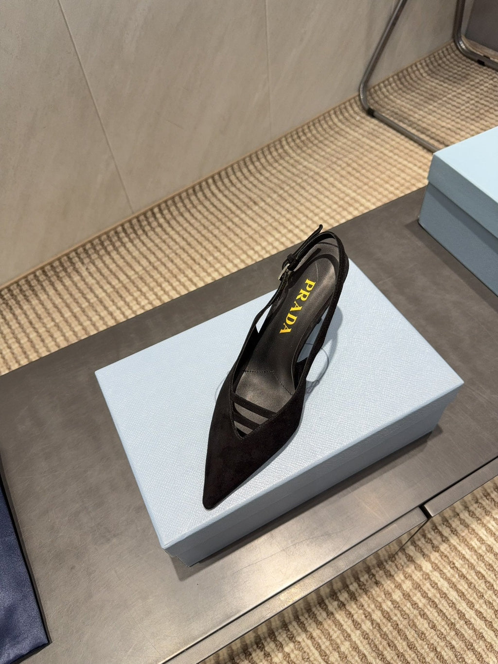 PRADA 26S POINTED TOE SLINGBACK HIGH HEELS 75MM IN BLACK SUEDE