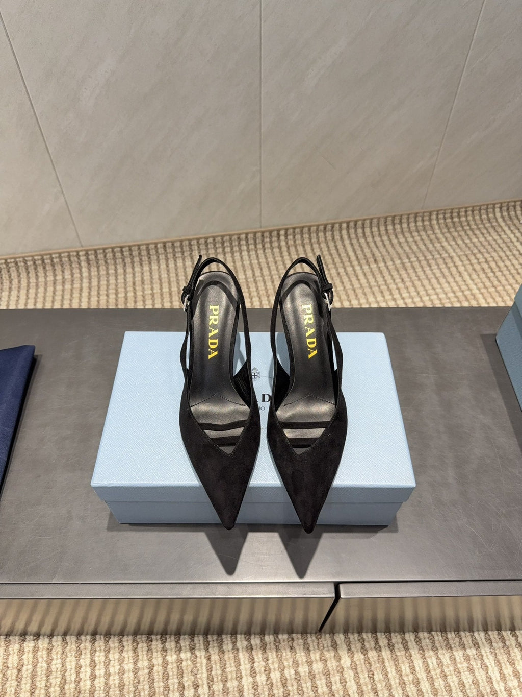 PRADA 26S POINTED TOE SLINGBACK HIGH HEELS 75MM IN BLACK SUEDE